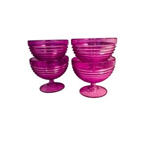 Vtg NCC Set of 4 Pink Plastic Ribbed‎ Footed Dessert Ice Cream Bowls Swirl USA